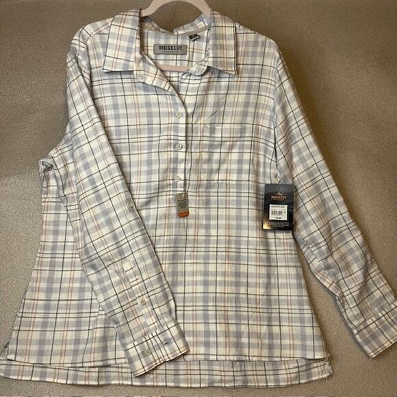 Ridgecut Toughwear NEW Womens 1/4 Button Pocket Plaid Long Sleeve Shirt Size XL - Picture 1 of 7